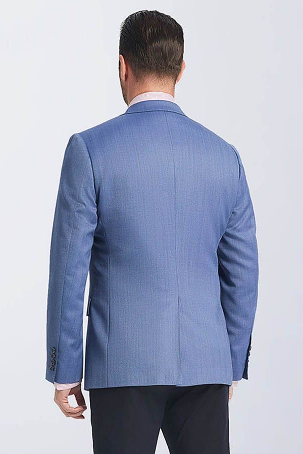 Men Chic Blue Herringbone Pure Business Blazer