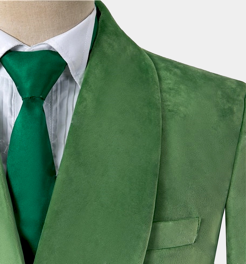 Green Velvet Three-Piece Tuxedo Double-Breasted Suit