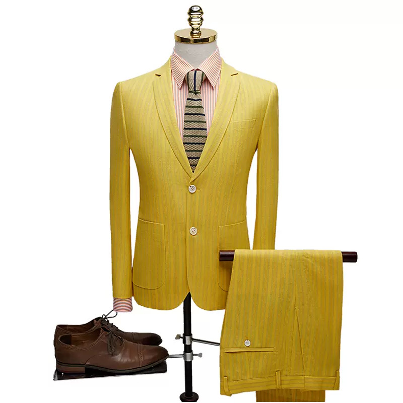 Yellow Slim Fit Two-Button Prom Suit Business Casual Two-Piece