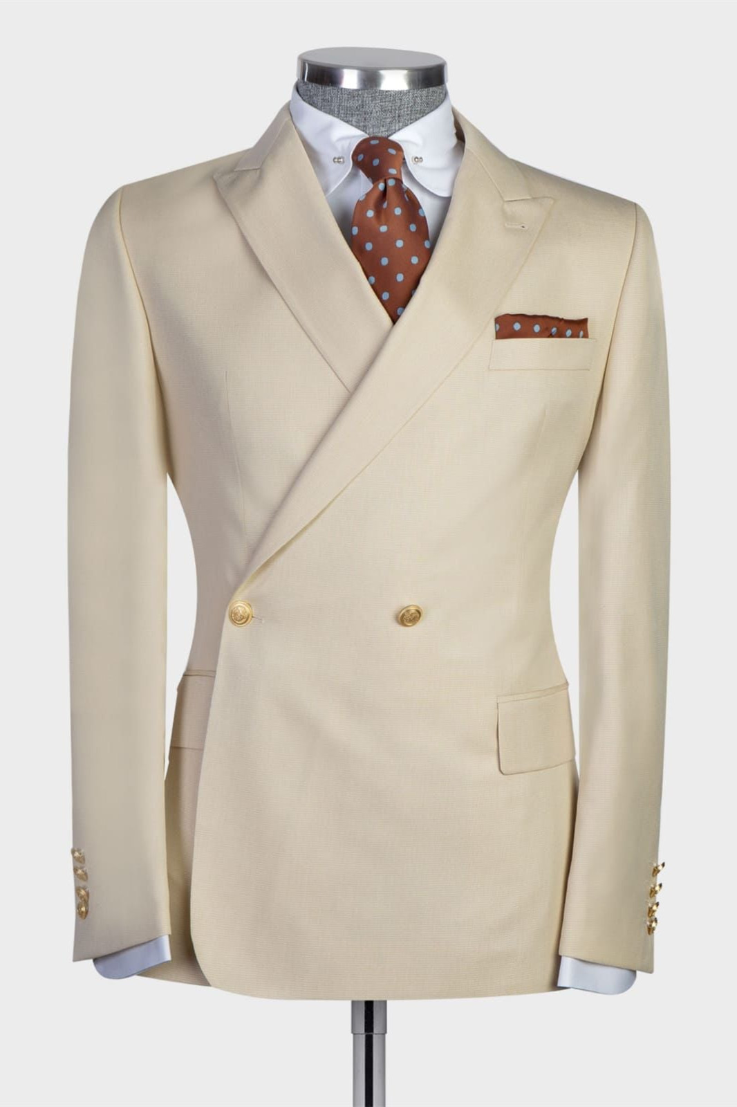 James Champagne Double-Breasted Lapel Suit Two-Piece Suit