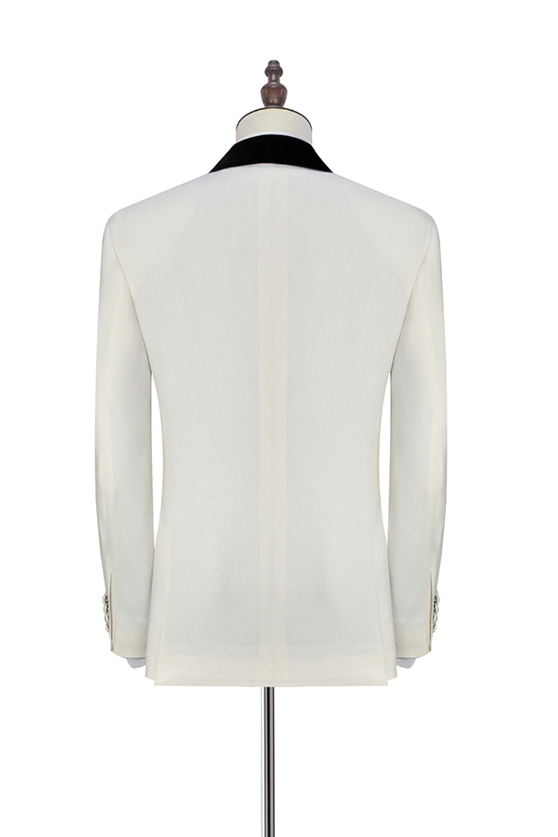 Black Knife Neck Classic White Wedding Suit One-Button Tuxedo