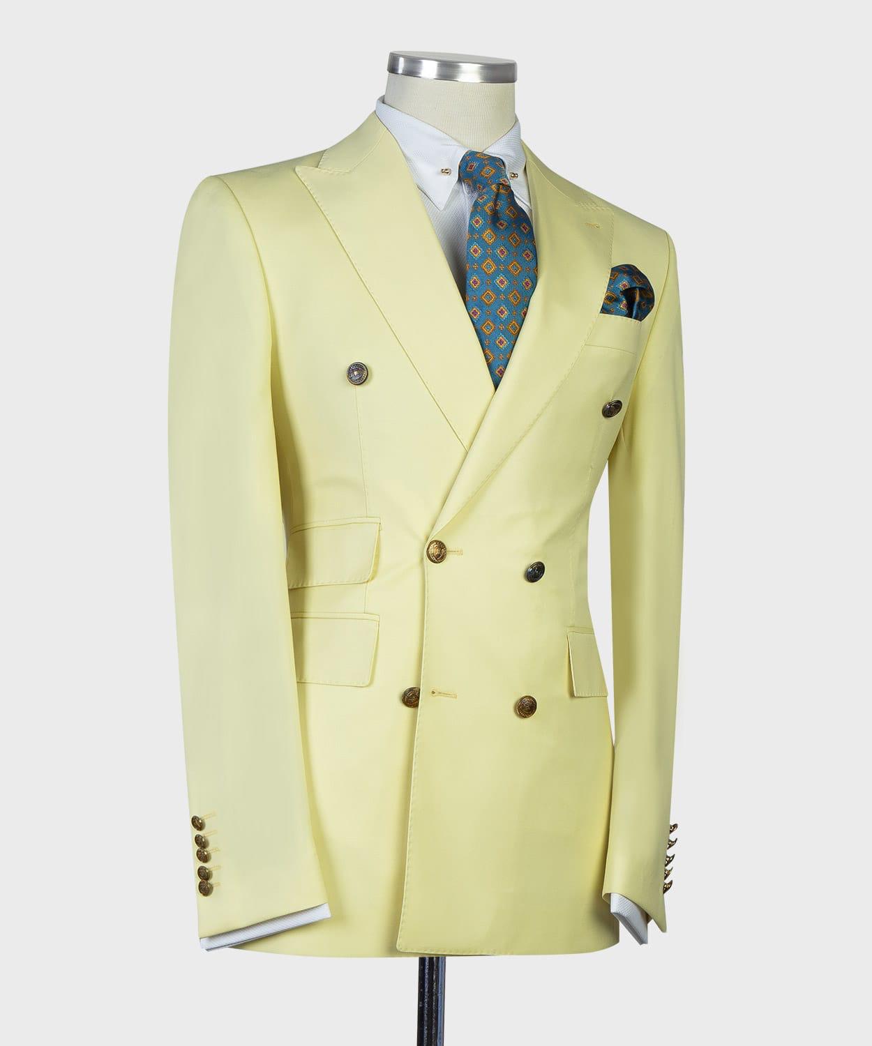 Light Yellow Double Breasted Point Collar Men Suits