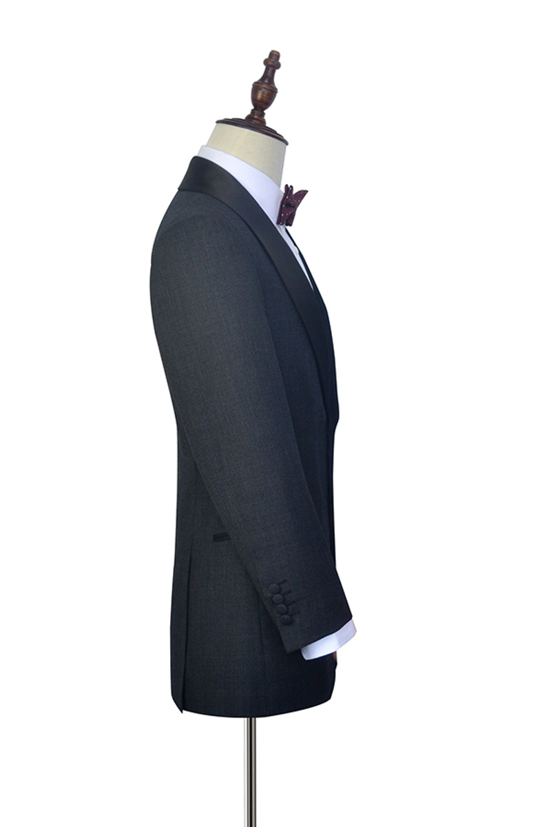 Classic Dark Grey Black Shawl Collar Wedding Tuxedo Two-Button Suit
