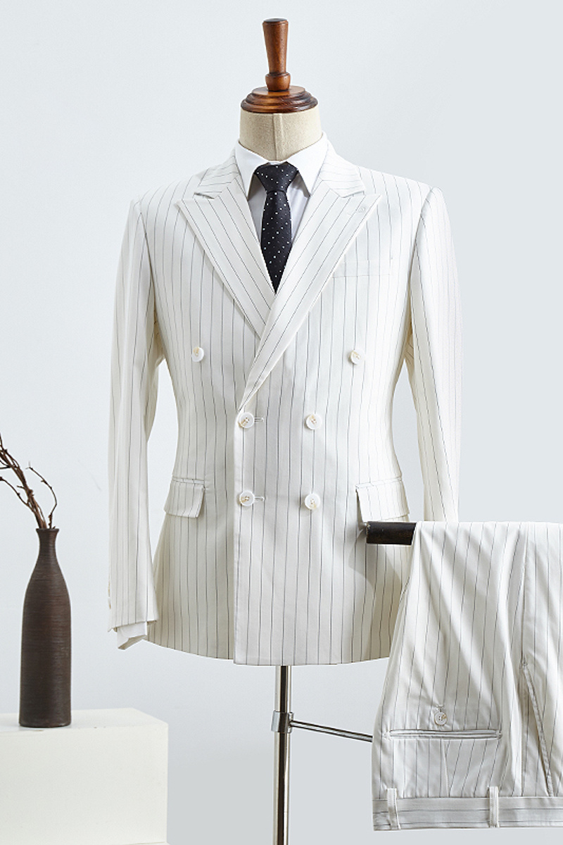 Basil Simple White Striped Double-Breasted Slim Fit Custom Business Suit