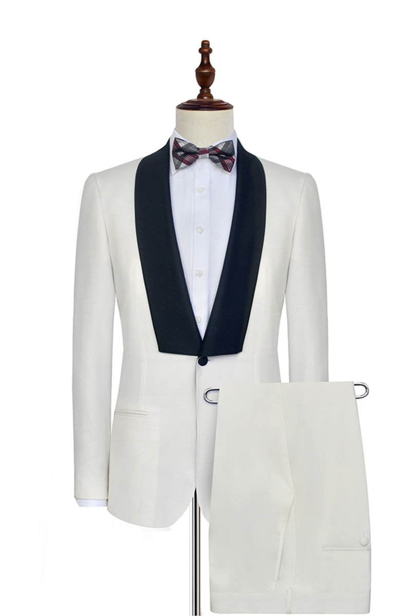 Black Knife Neck Classic White Wedding Suit One-Button Tuxedo