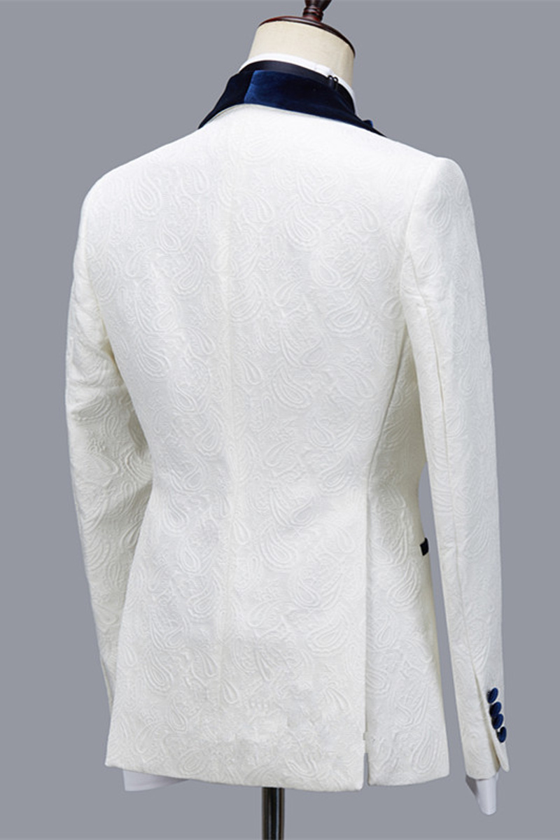 Quincy Handsome White Jacquard Shawl Lapel Wedding Suit