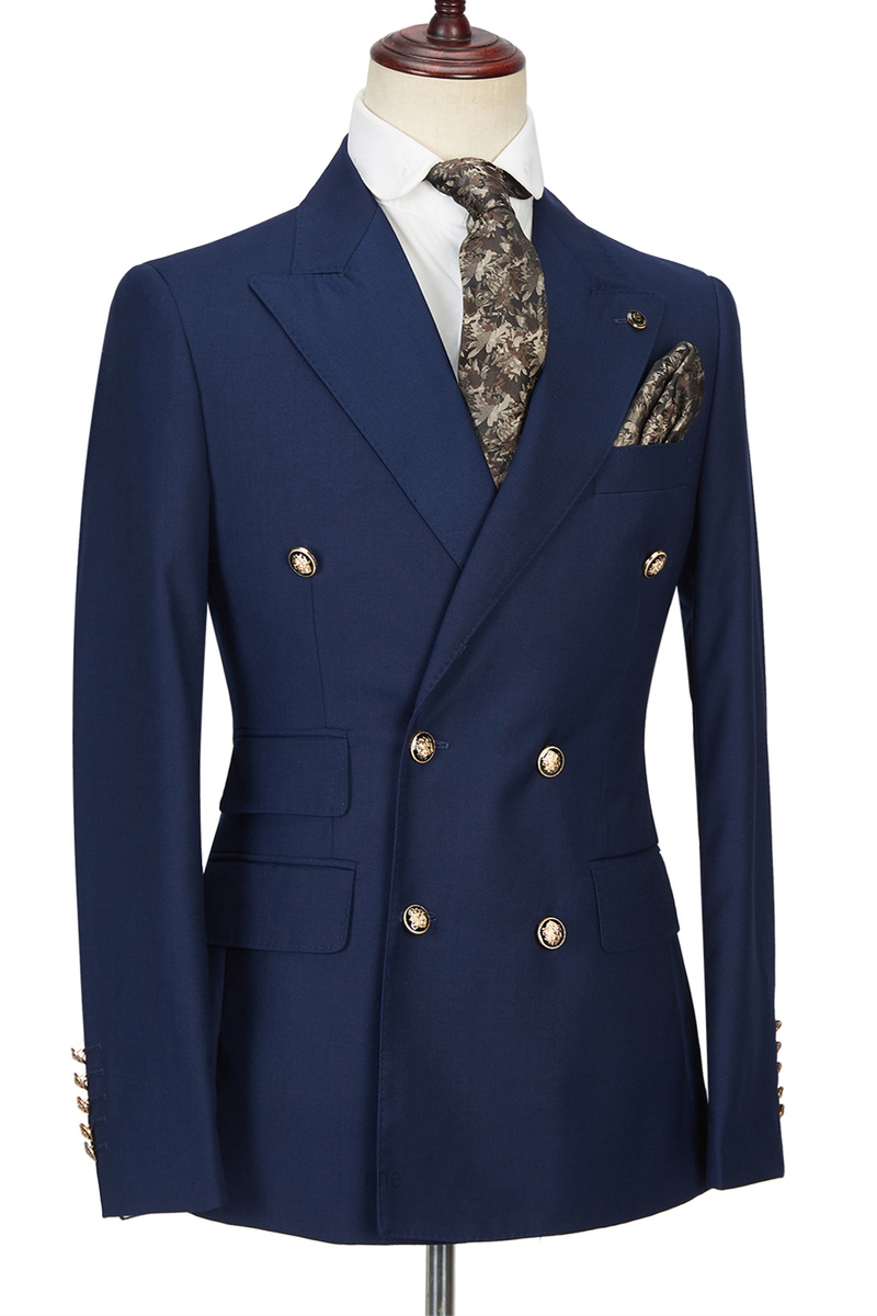 Morris Dark Navy Peak Lapel Double-Breasted Formal Suit for Prom