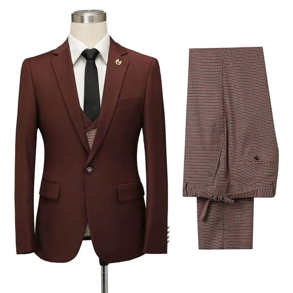 Javier Burgundy Notched Lapel Fitted Suit for Prom