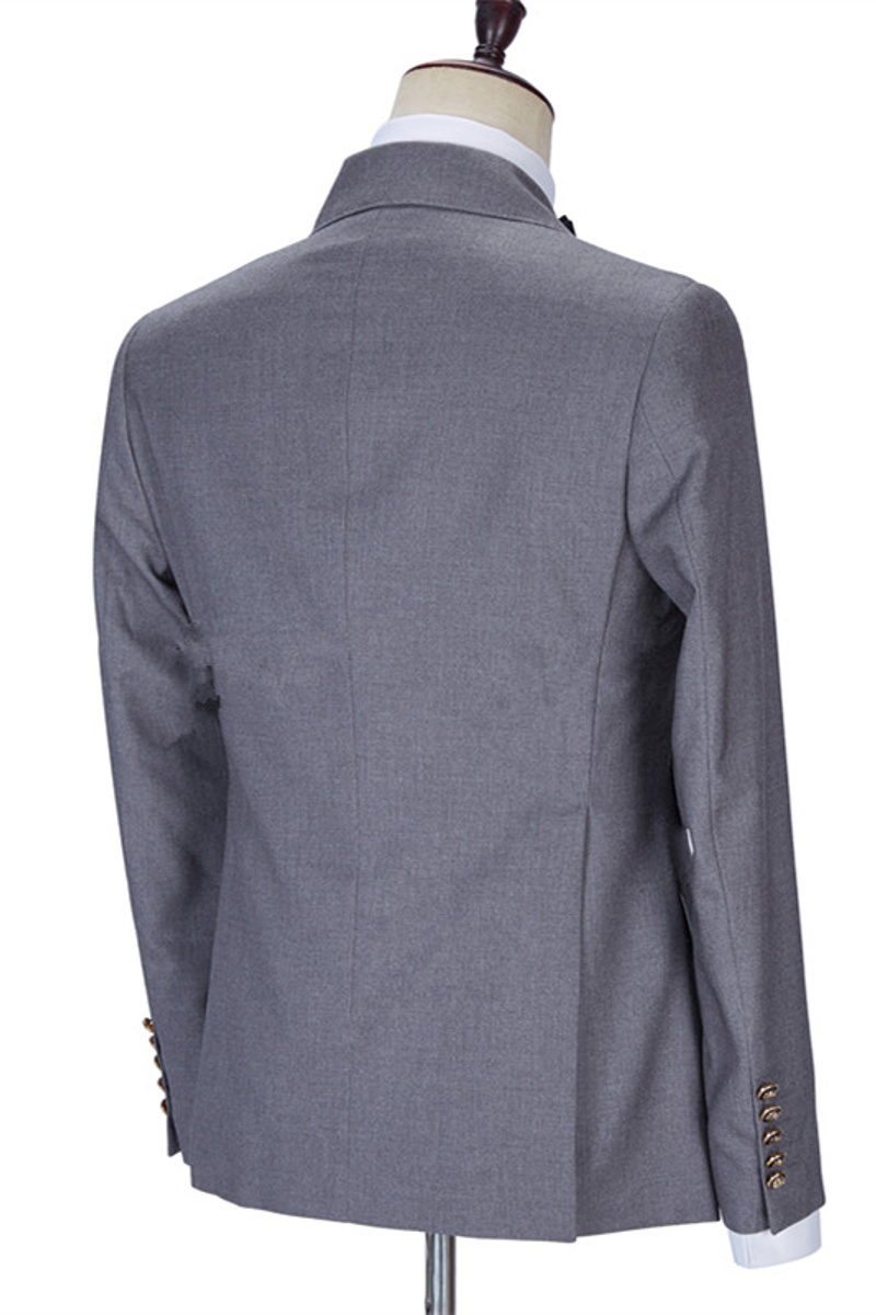 Design Grey Double Breasted Chic Slim Fit Men Business Suit
