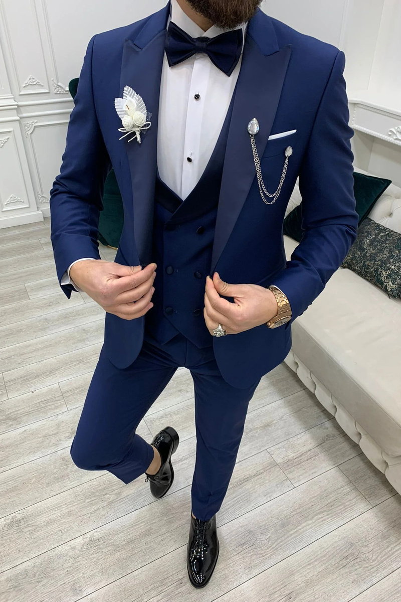 Modern Indigo Slim Peak Collar Three-Piece Tuxedo