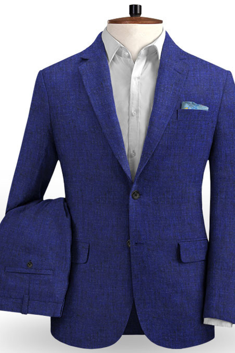 Royal Blue Linen Casual Suit Summer Beach Ball Tuxedo