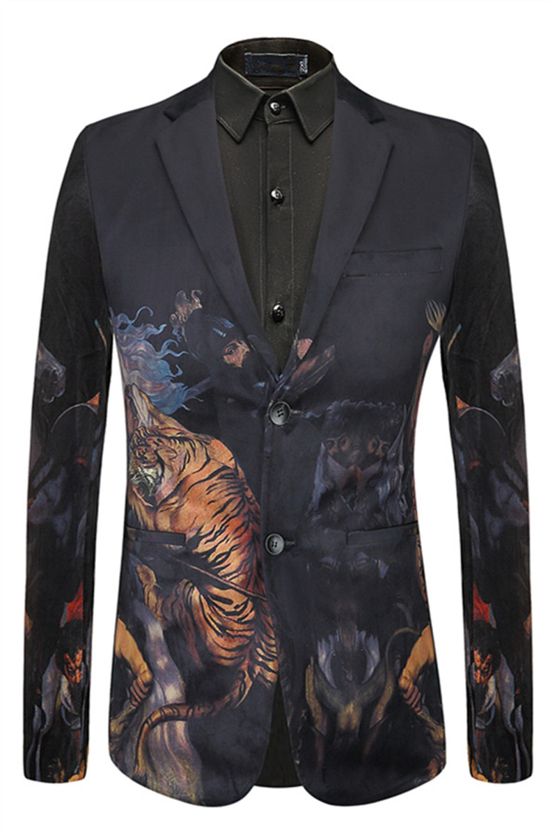 Luke Black Tiger Print Cute Fashion Men Blazer