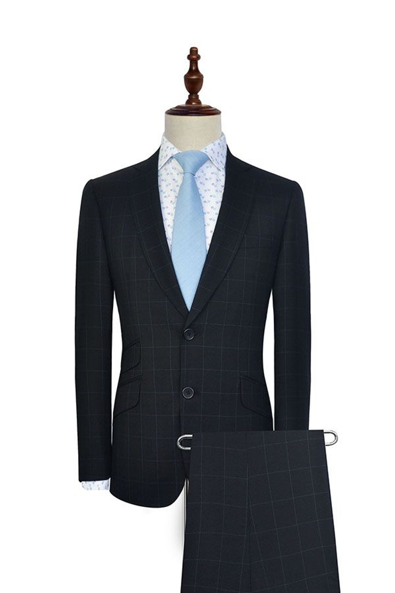 Black Check Classic Suit Notched Lapel Three Slant Pocket Business Suit