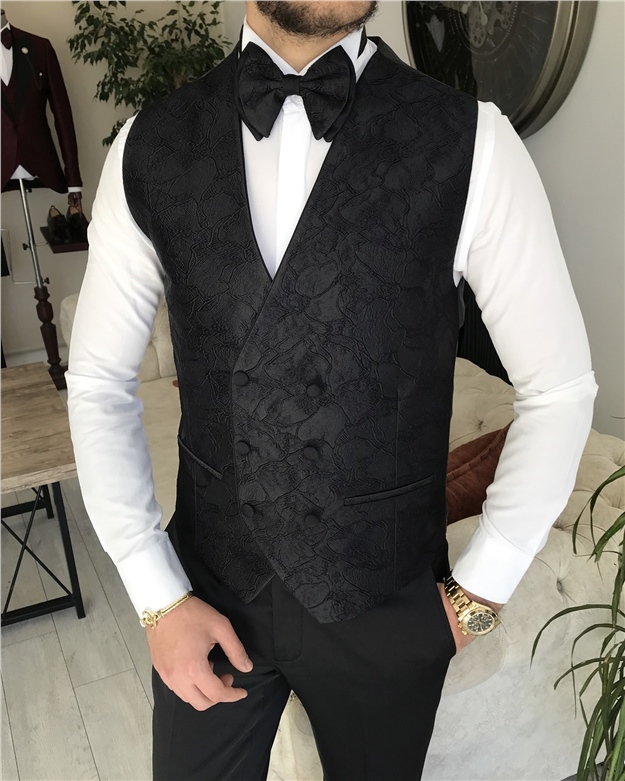Black Jacket, Vest, and Trousers Groom Set Wedding Three-Piece Suit