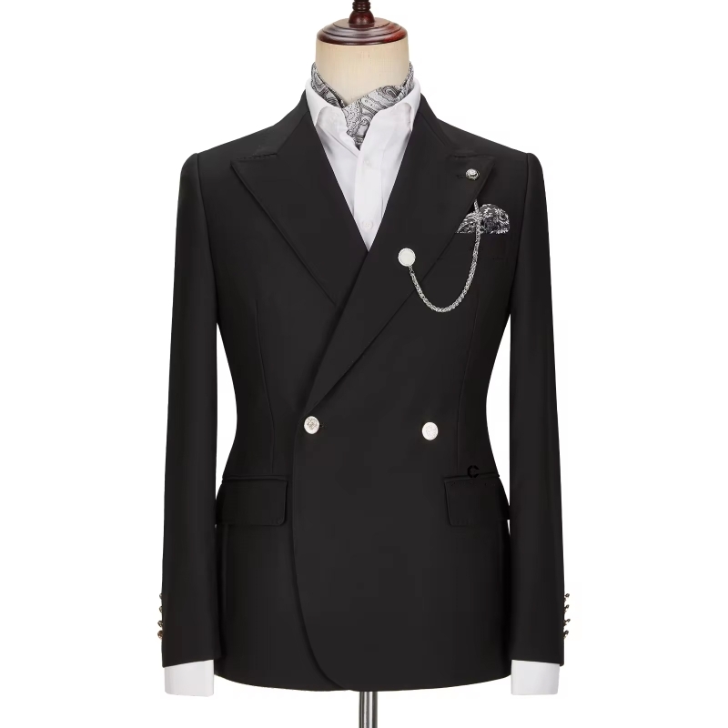 bella Black Peak Lapel Double-Breasted Prom Suit
