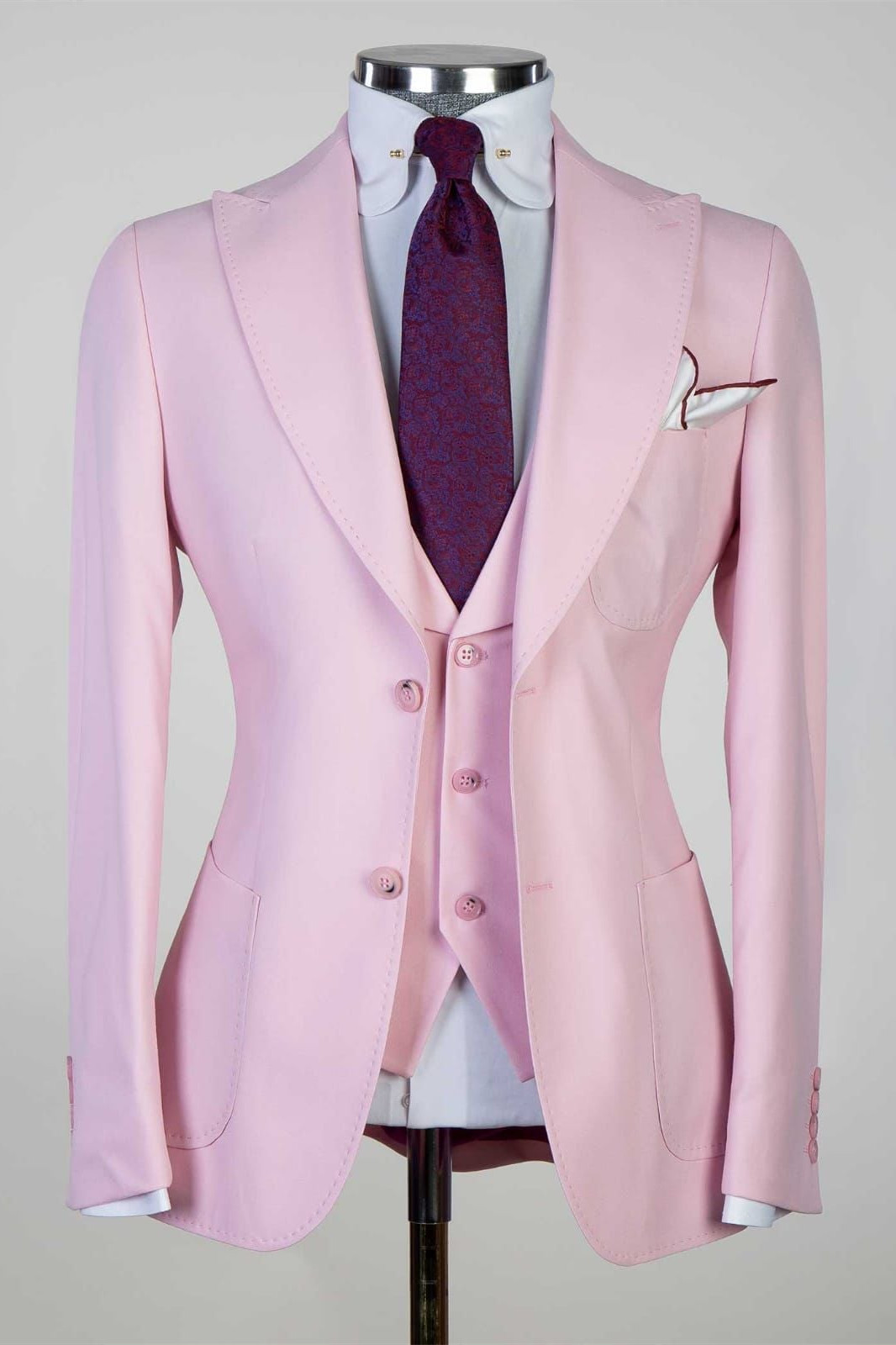 Pink Pointed Lapel Three Piece Best Fit Men Suit