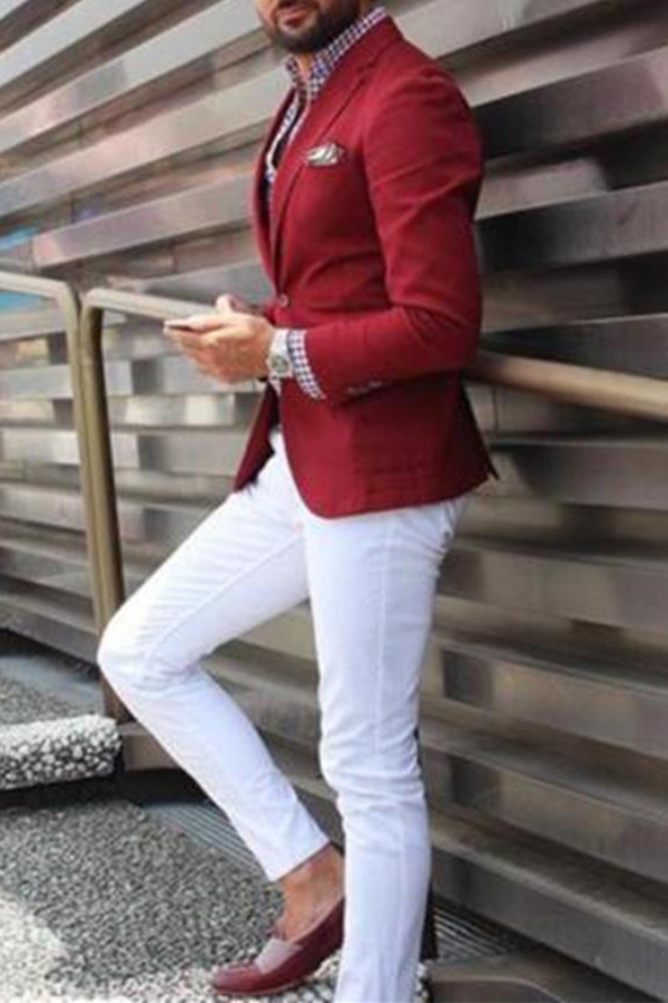 Red Blazer Jacket With Pants Casual Slim Men Suits
