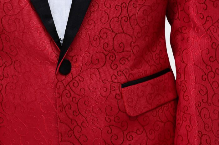 Red Jacquard Tuxedo Jacket Online Glamorous Men Suits With One Button