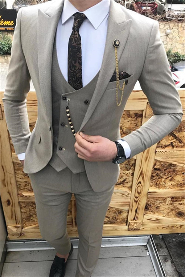 Italian Style Point Collar Slim Fit Three-Piece Grey Suit