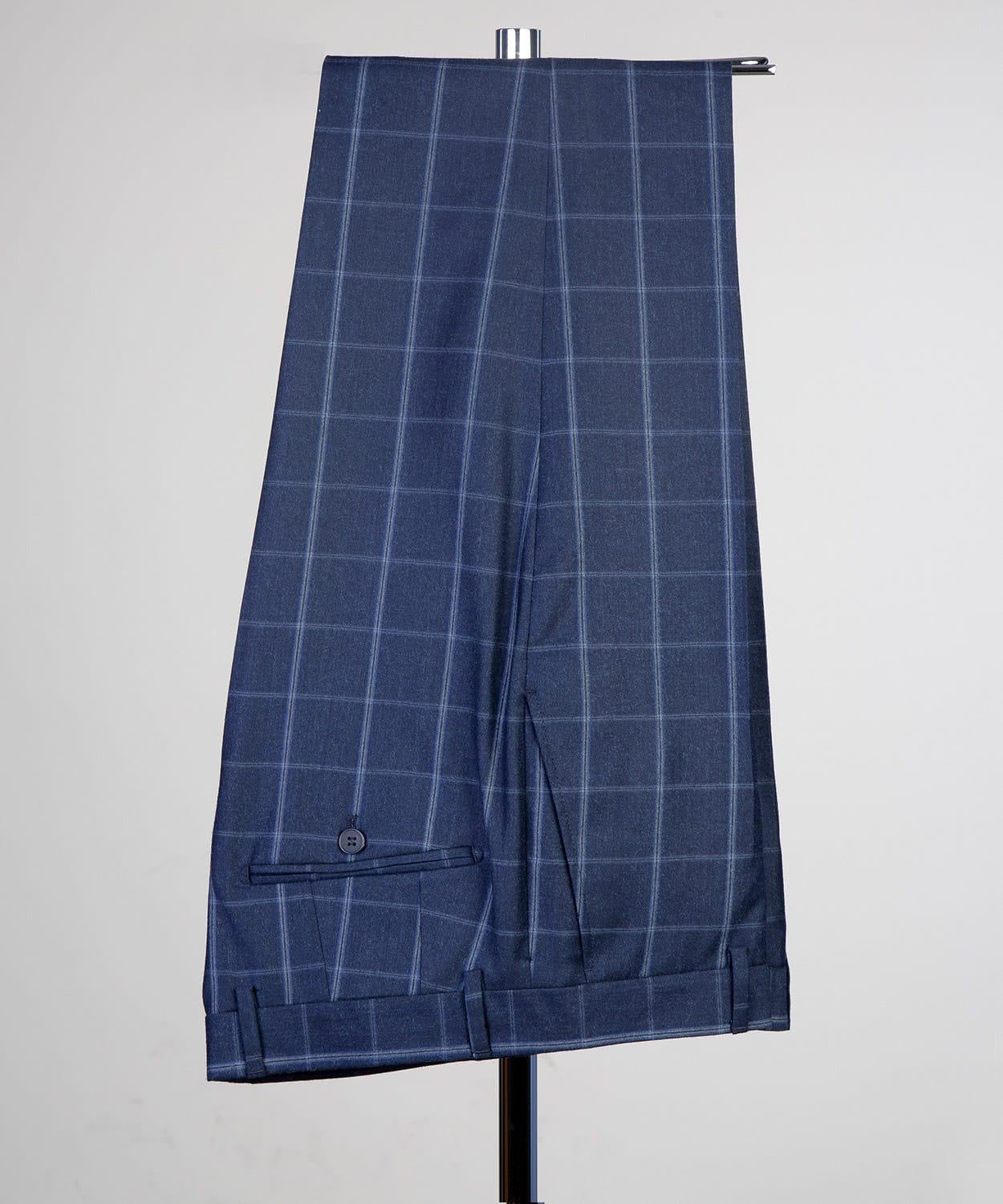 Stylish Navy Plaid Slim Fit Tailored Men Suit For Business