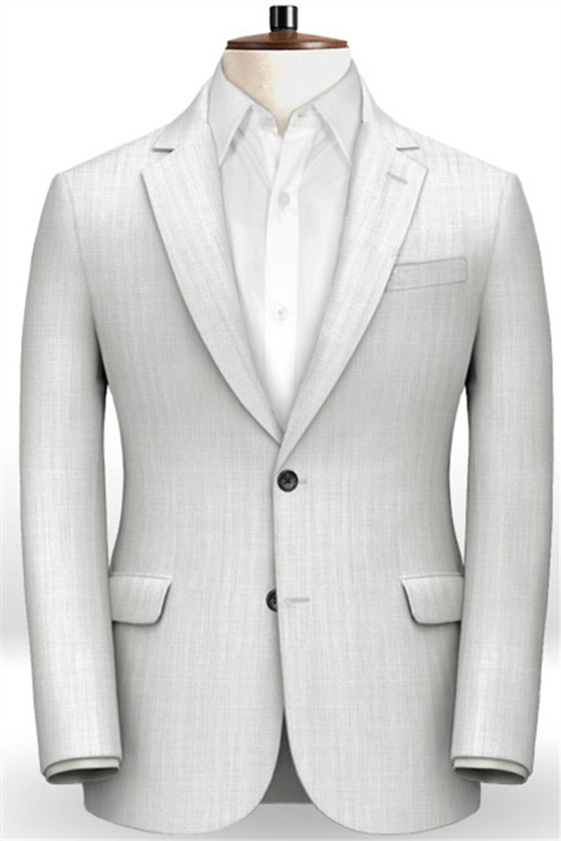 Summer White Linen 2 Piece Men Suit Groom Wedding Tuxedo Casual