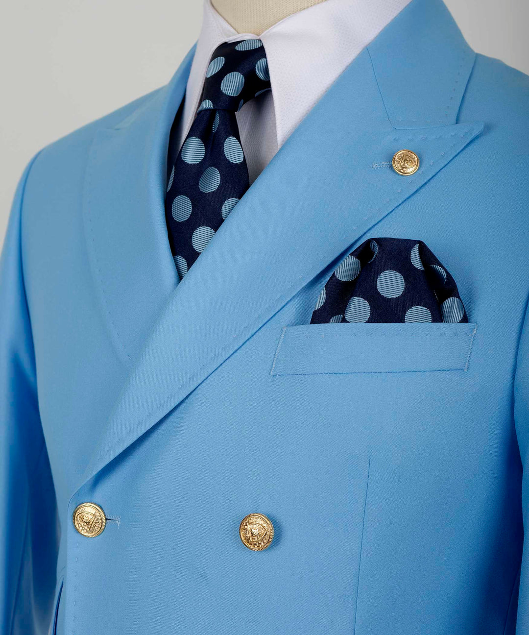 Chic Blue Double-Breasted Suit Two-Piece Suit
