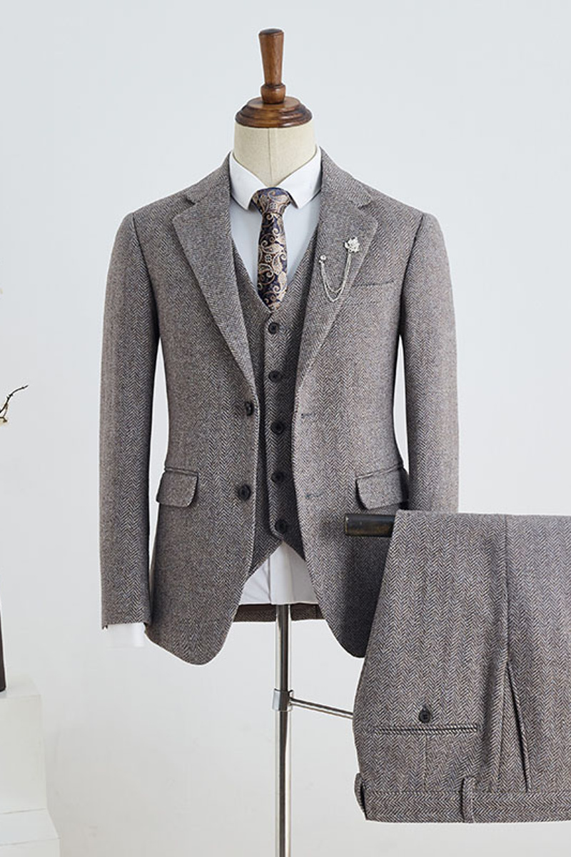 Burgess Pop Coffee Checker Three-Piece Notched Lapel Custom Business Suit