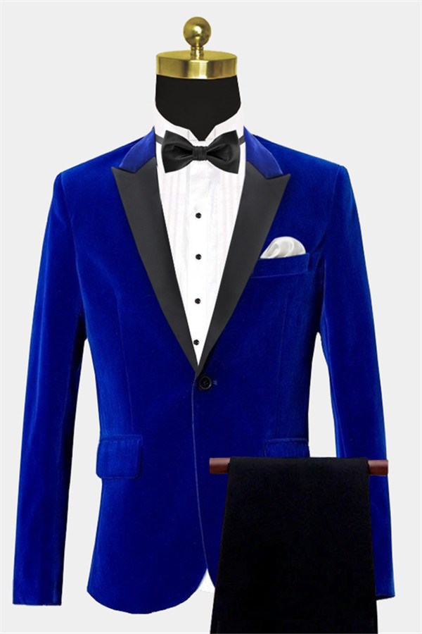 Royal Blue Peak Lapel Suit Classic Velvet Best Prom Tuxedo