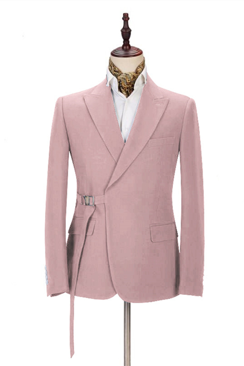 Chic Pink Casual Suit for Prom Buckle Button Formal Groomsmen Suit for Wedding