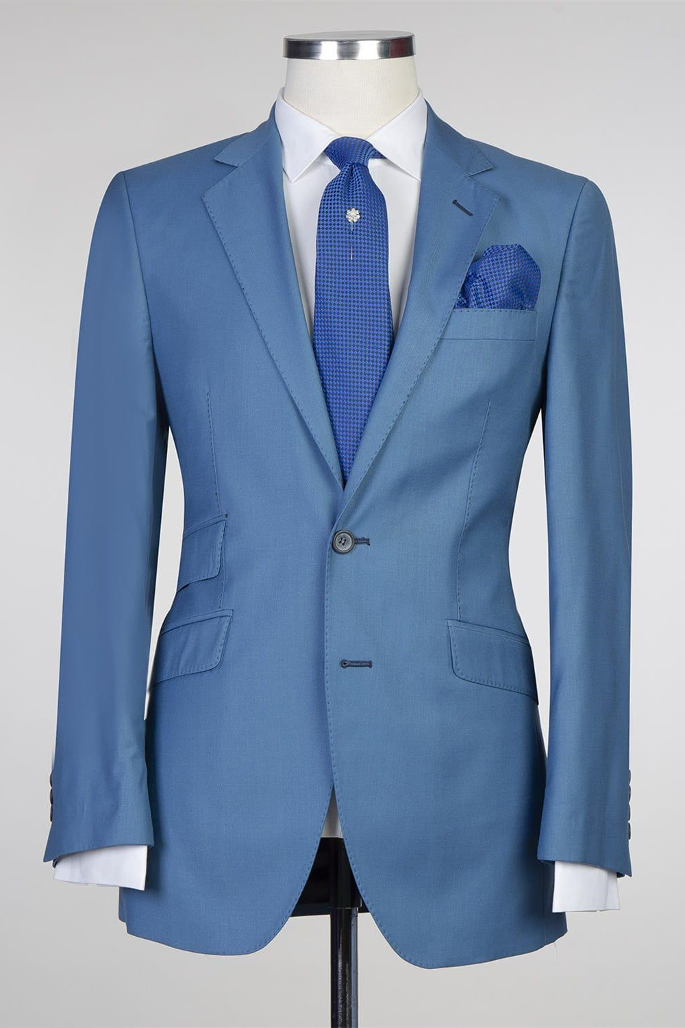 Modern Blue Two-Piece Notched Lapel Prom Suit