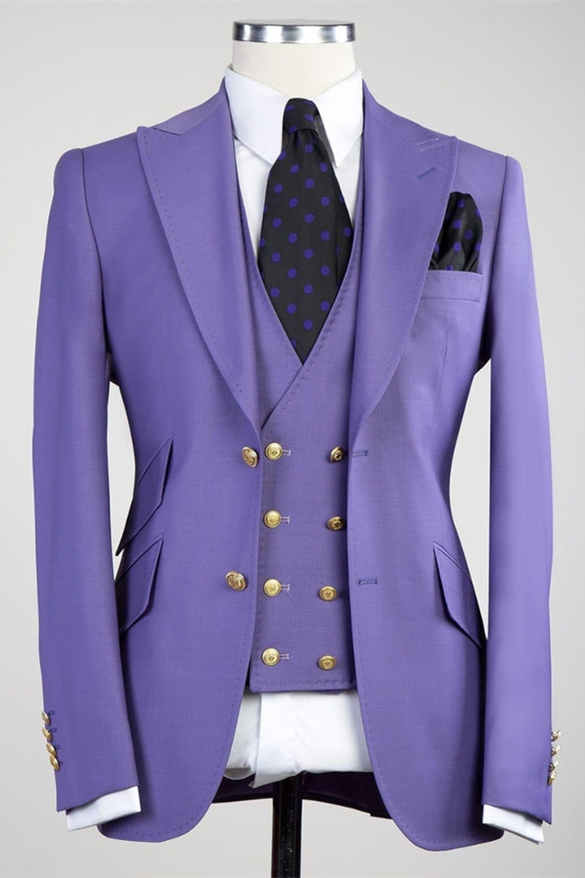 Purple Pointed Lapel Three-Piece Best Fit Suit