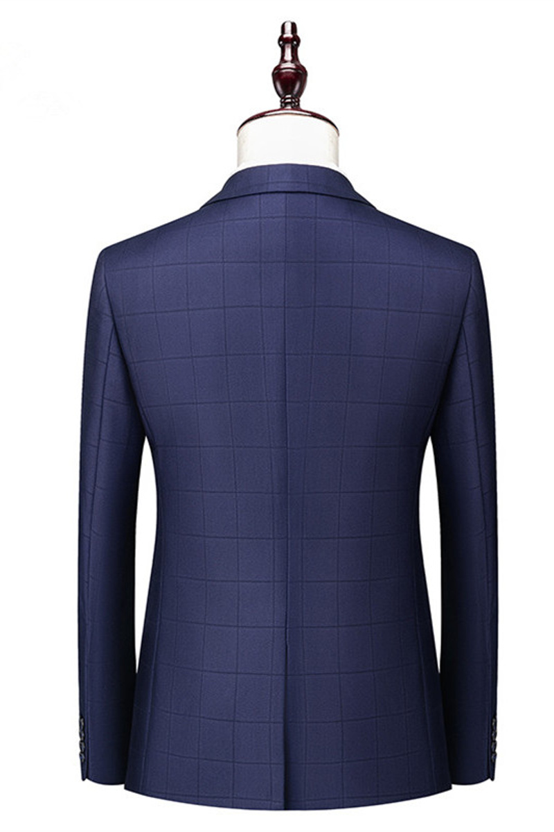 Javon Dark Navy Check Slim Fit Three Piece Notched Lapel Suit