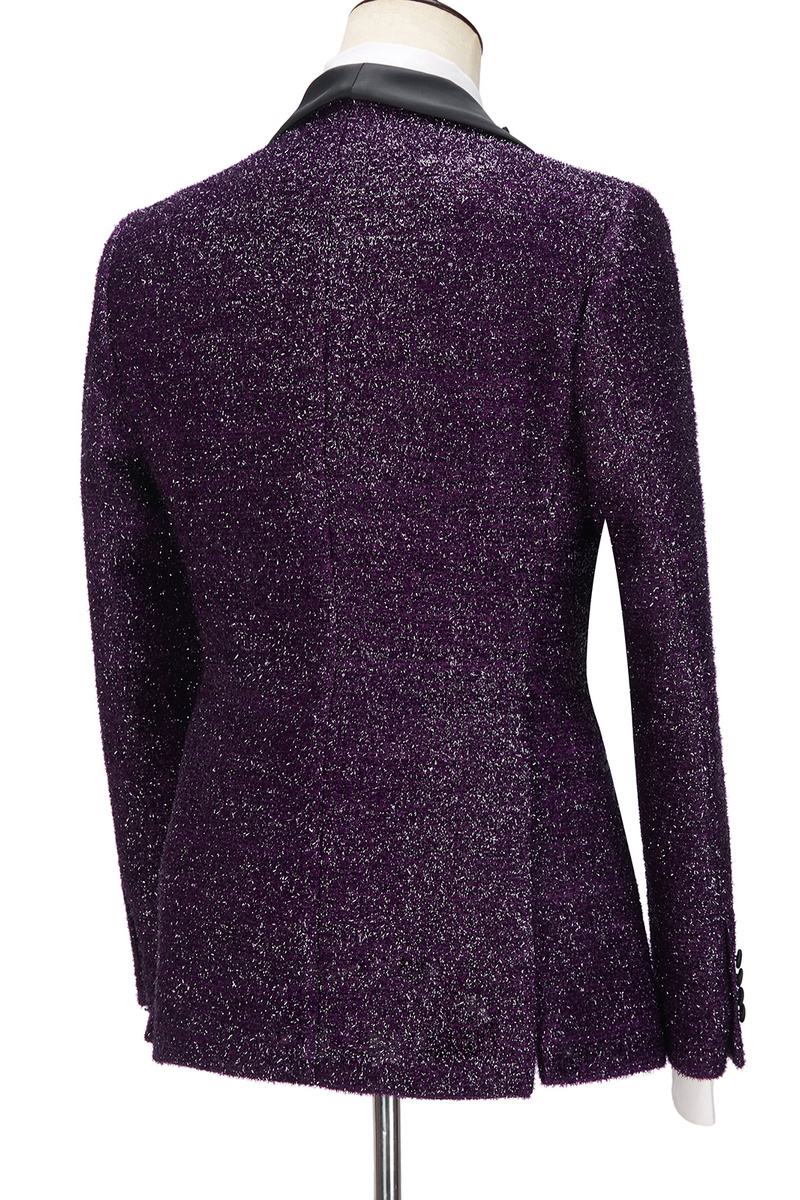 Caleb Bespoke Dark Purple Glitter Shawl Lapel Three-Piece Suit