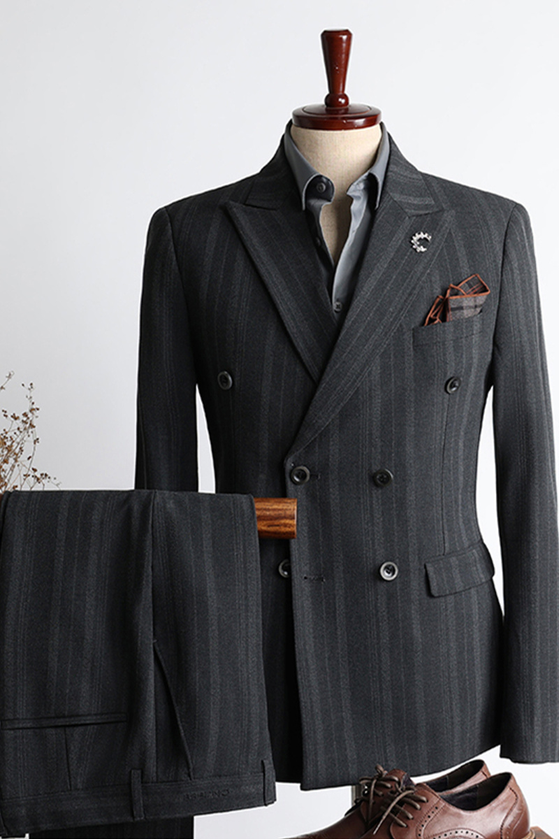 David Black Fashion Double Breasted Striped Two Piece Business Suit