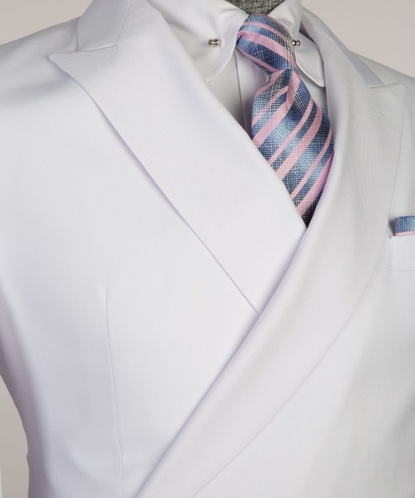 New White Double-Breasted Slim Tailored Prom Suit