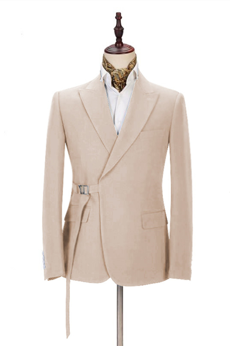 Cozy Champagne Casual Suit for Summer Buckle Button Formal Groomsmen Suit for Wedding