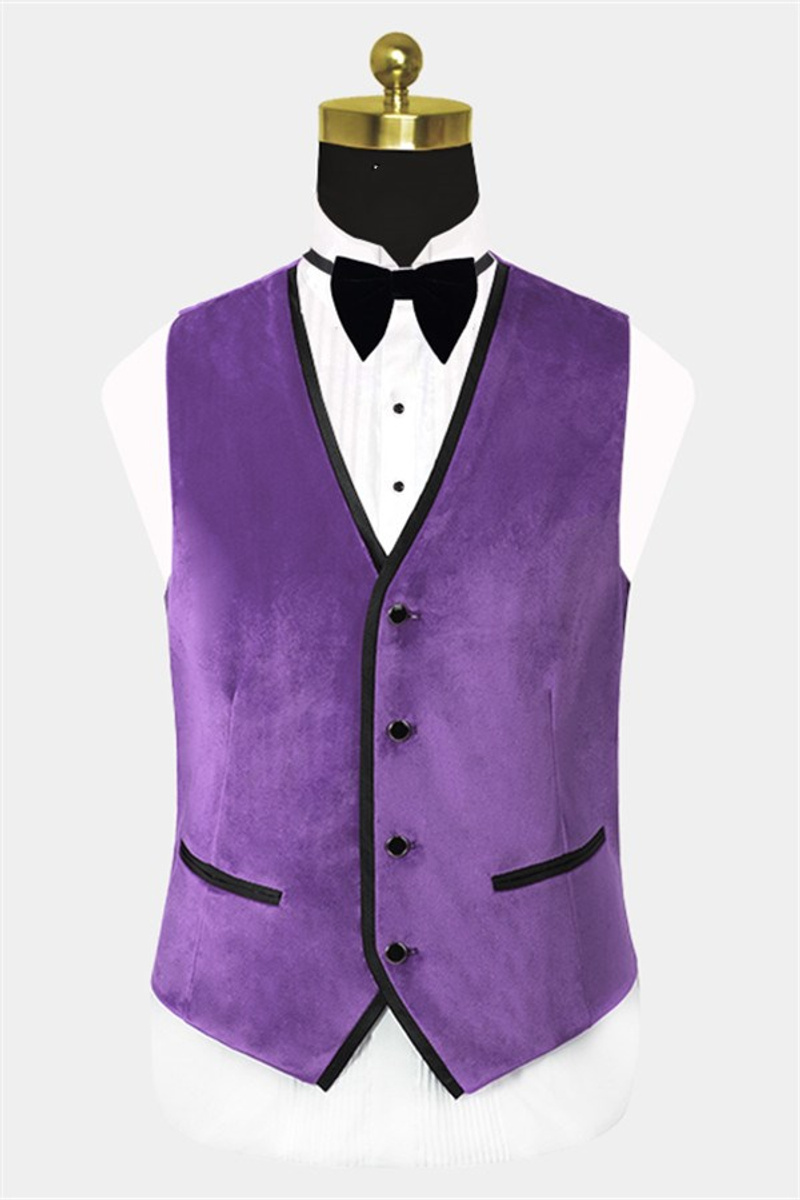 Iris Purple Velvet Tuxedo with Pointed Lapel Three-Piece Slim Fit Prom Suit