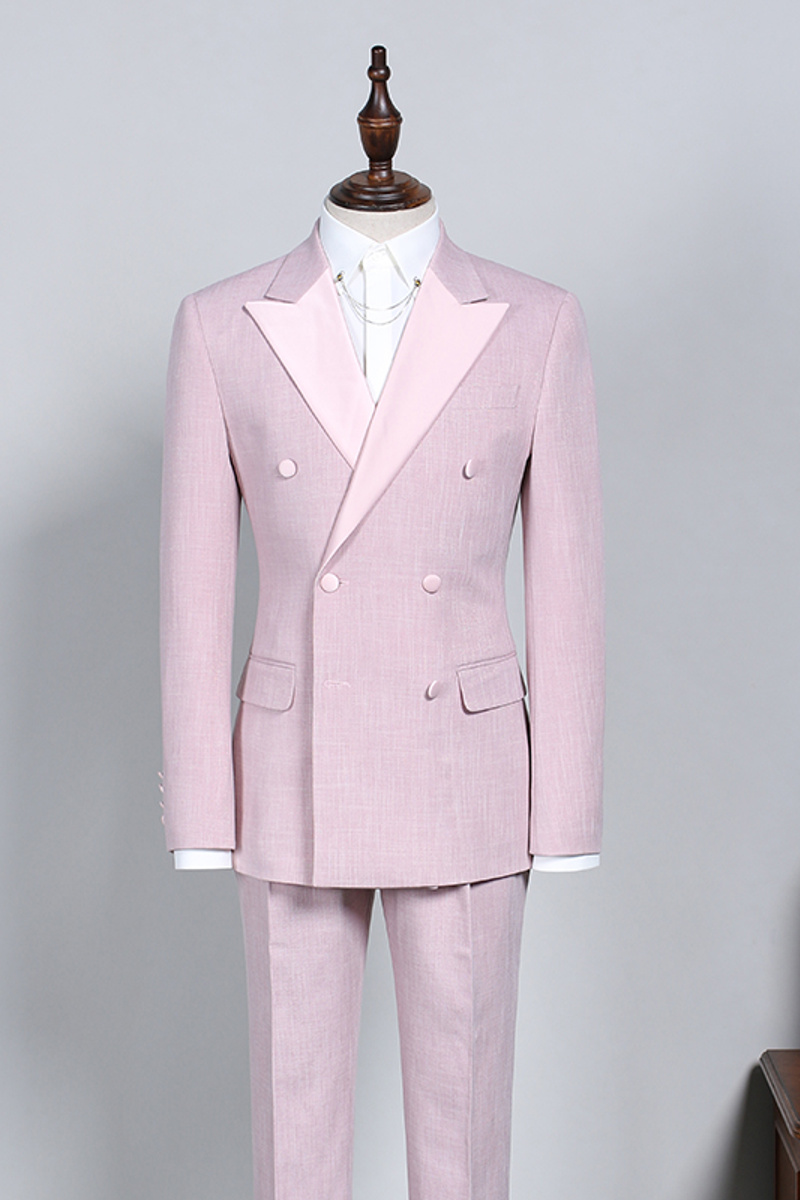 Ian's New Pink Point Lapel Double Breasted Custom Prom Suit
