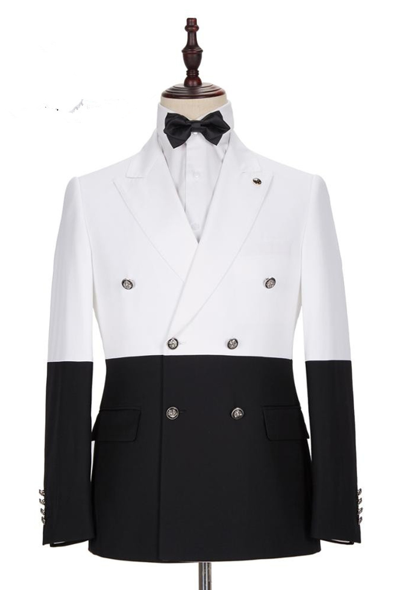 Jorge Simple White and Black Double-Breasted Suit Online