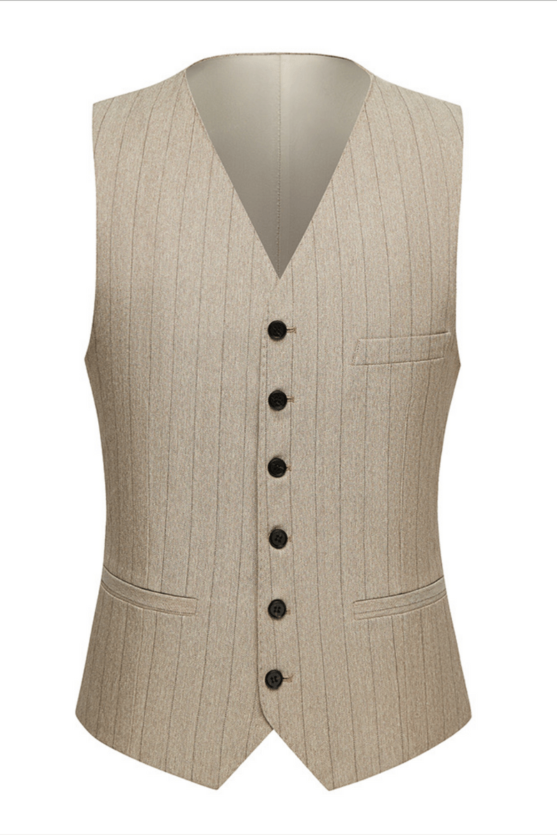 Gentle Khaki Striped Peak Lapel Formal Men Suit For Business