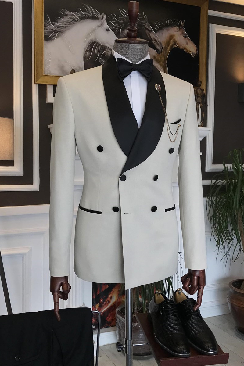 Baldwin Design Light Champagne Double-Breasted Cape Lapel Best Fit Men's Suit