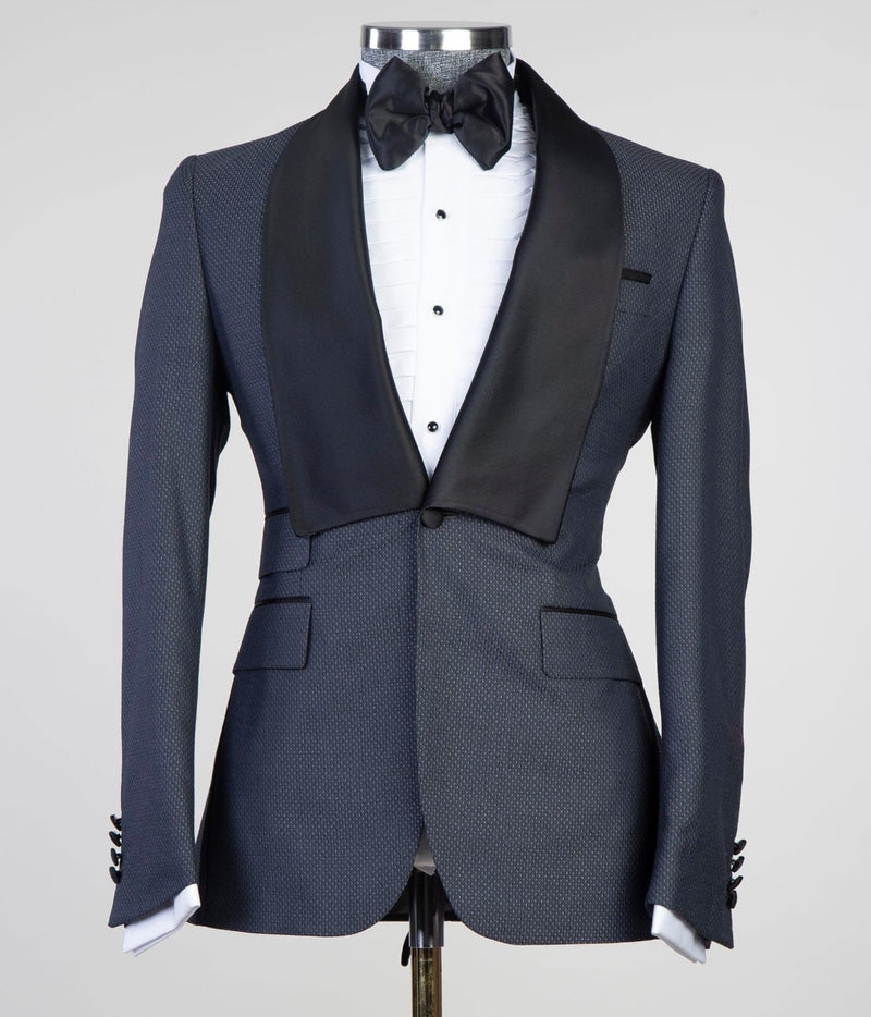 Cliff Fashion Dark Blue Shawl Lapel Slim Fit Three-Piece Suit