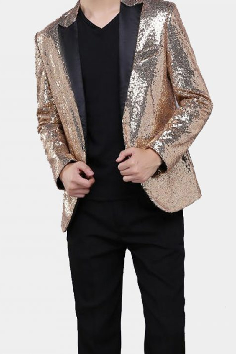 Sparkling Gold Sequin Tuxedo Blazer Men Fit For Prom