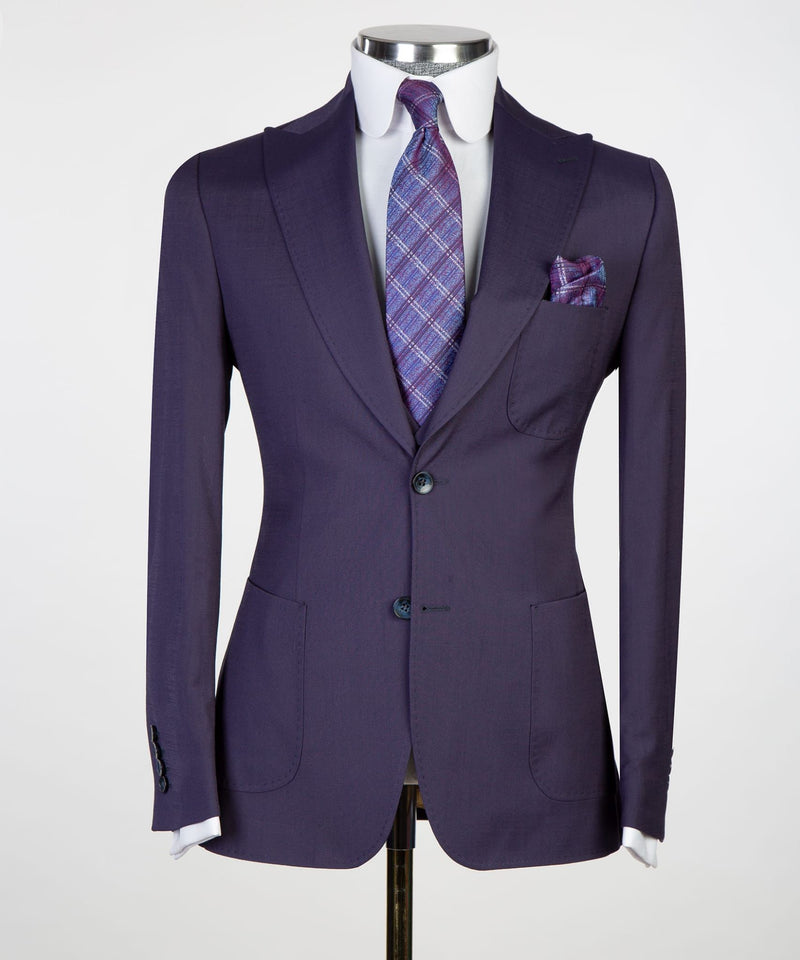 Dark Purple Peaked Lapel Three-Piece Best Fitted Suit