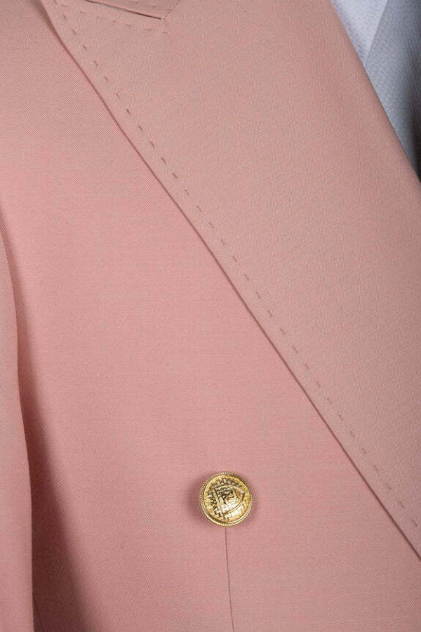 Stylish Pink Double-Breasted Two-Piece Suit Three Pocket