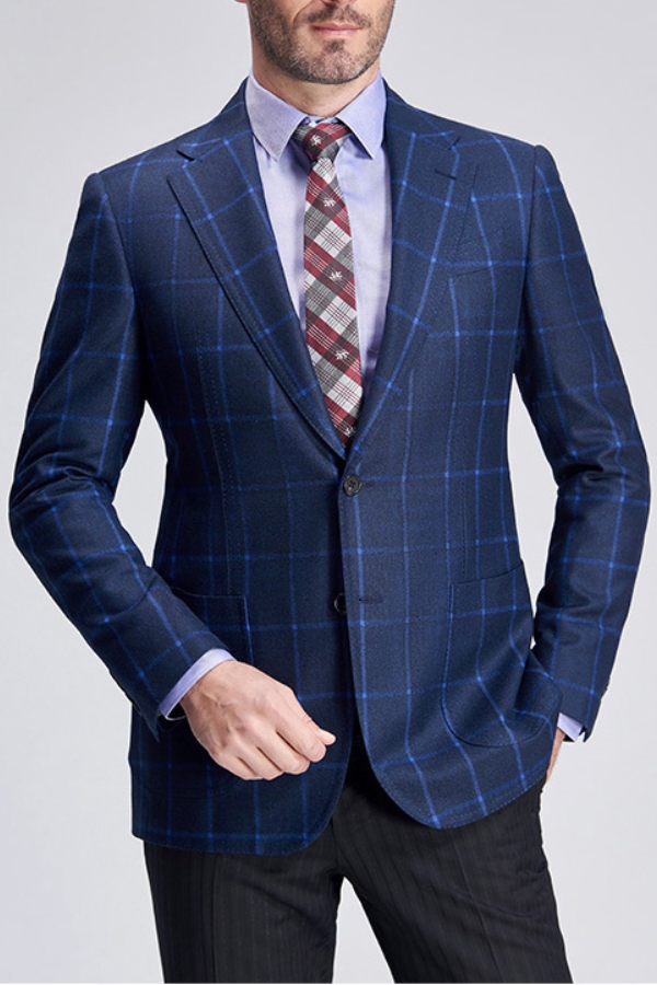 New Blue Plaid Pocket Navy Blazer
