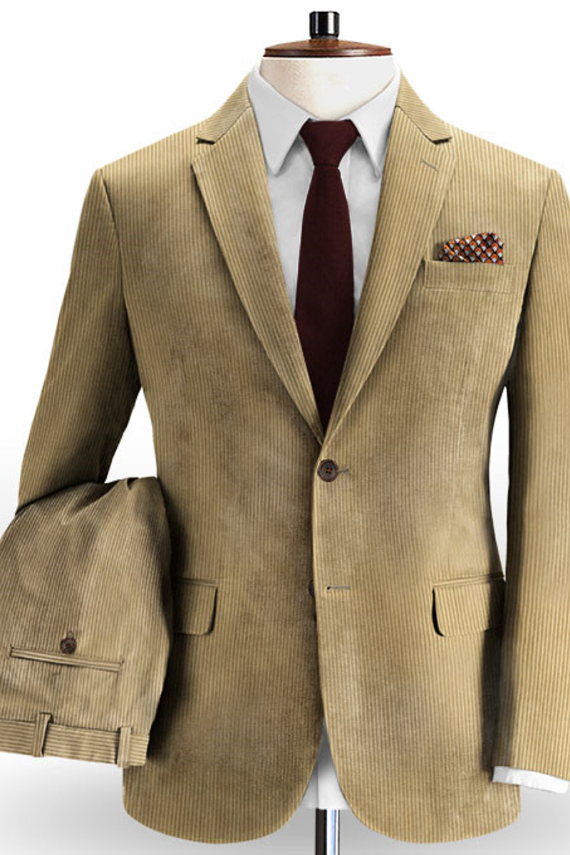 Camel Striped Notched Lapel Tuxedo Slim Fit Business Men Suit Online