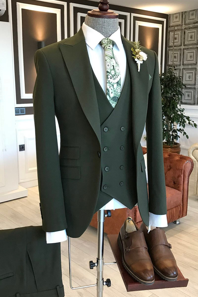 Michael Unique Dark Green One-Button Three-Flap Custom Business Suit