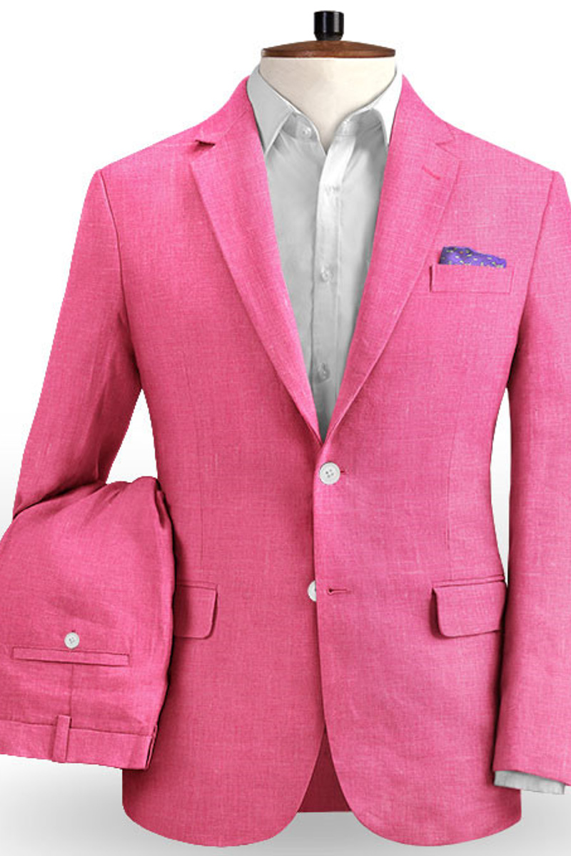 Fuchsia Jacket Pants Linen Suit Formal Slim Fit Summer Beach Tuxedo