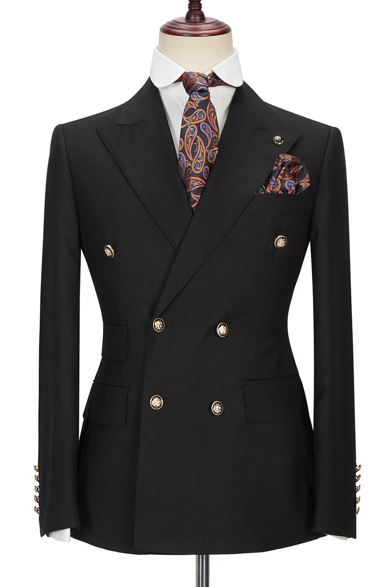 Percy Classic Black Double-Breasted Formal Suit with Peak Lapel